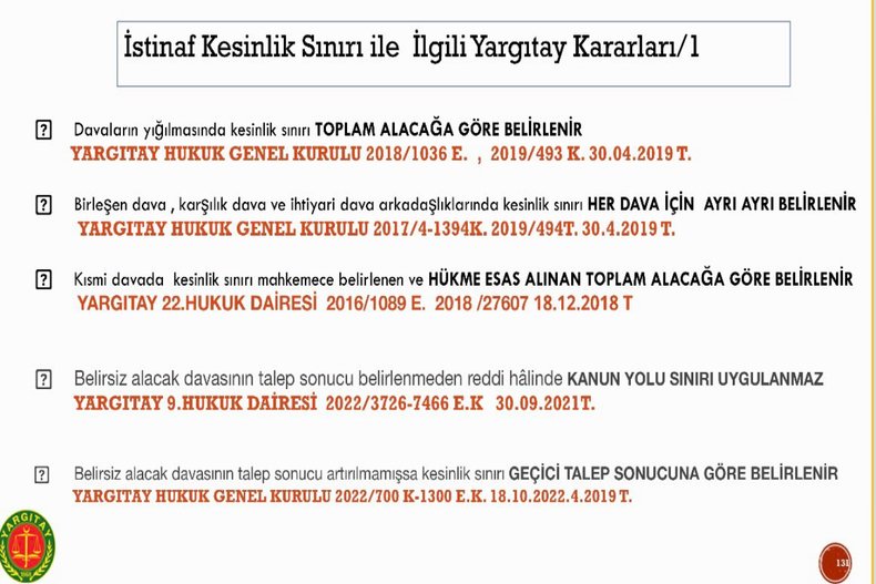 1-İSTİNAF KESİNLİK SINIRLARI İLE İLGİLİ YARGITAY KARARLARI