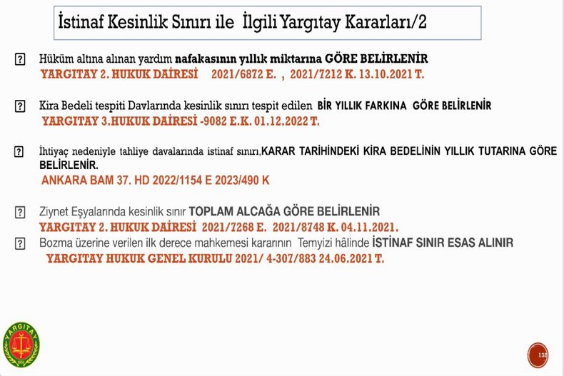 2-İSTİNAF KESİNLİK SINIRLARI İLE İLGİLİ YARGITAY KARARLARI