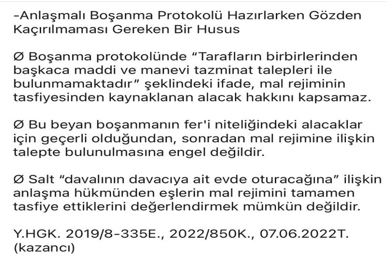 ANLAŞMALI BOŞANMA PROTOKOLÜ HAZIRLANIRKEN DİKKAT EDİLMESİ GEREKEN HUSUS