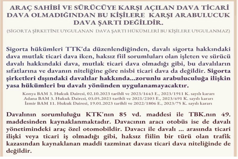 ARAÇ SAHİBİ VE SÜRÜCÜYE KARŞI AÇILAN DAVADA ARABULUCULUK