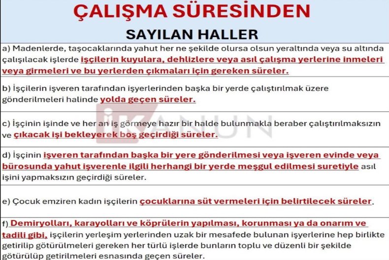 ÇALIŞMA SÜRESİNDEN SAYILAN HALLER