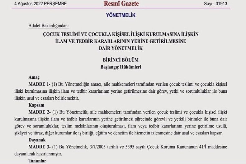 ÇOCUK TESLİMİNE İLİŞKİN YÖNETMELİK YAYIMLANDI