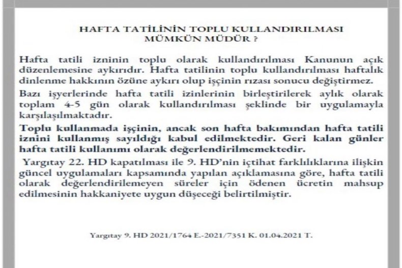 HAFTA TATİLİNİN TOPLU KULLANDIRILMASI MÜMKÜN MÜDÜR ?