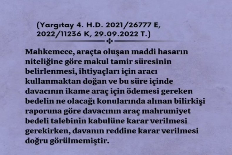 İKAME ARAÇ , KAZA SEBEBİYLE ARAÇTA HASAR MEYDANA GELMESİ