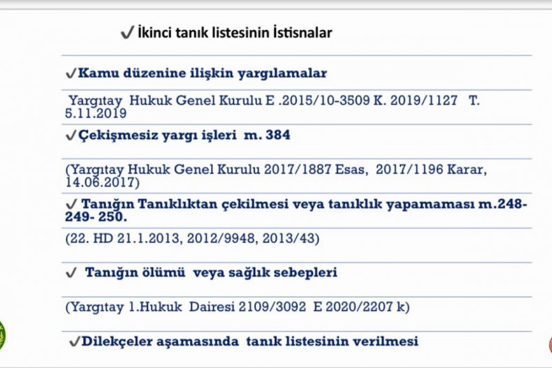 İKİNCİ TANIK LİSTESİNİN İSTİSNALARI