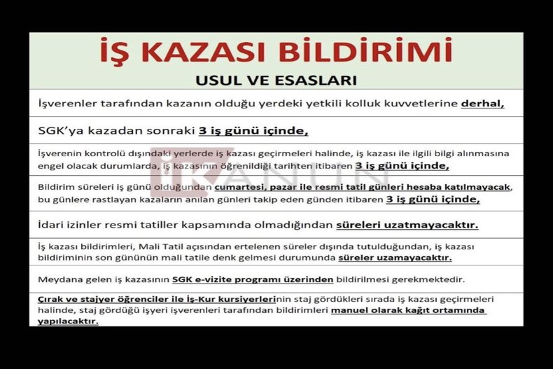 İŞ KAZASI BİLDİRİMİ USUL VE ESASLARI