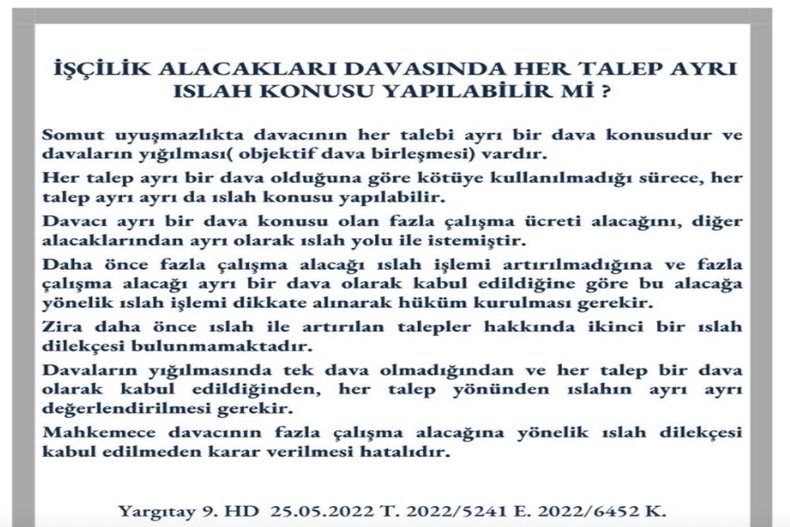 İŞÇİLİK DAVALARINDA ISLAHA İLİŞKİN YARGITAY KARARI