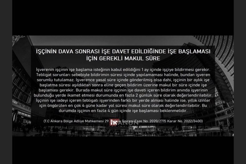 İŞÇİNİN İŞE DAVETİNDE MAKUL SÜRE