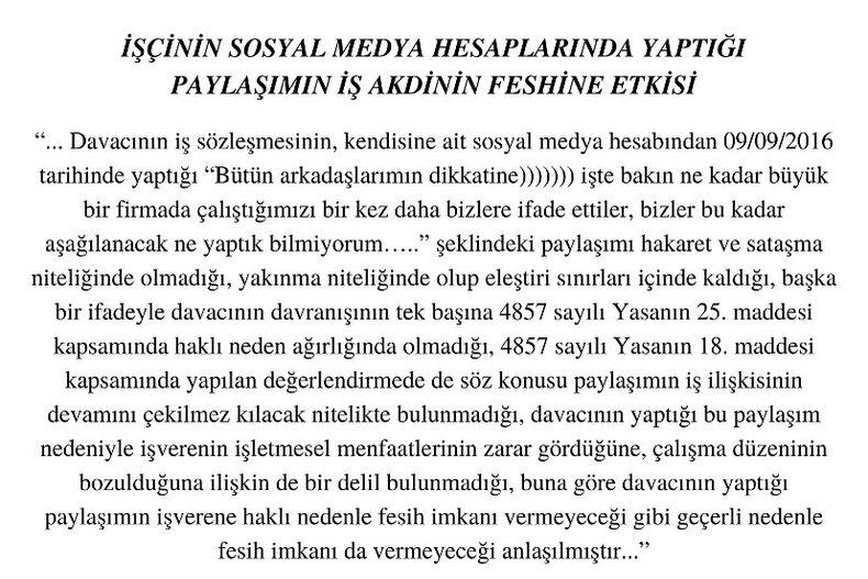 İŞÇİNİN SOSYAL MEDYA HESAPLARINDA YAPTIĞI PAYLAŞIMIN İŞ AKDİNİN FESHİNE ETKİSİ