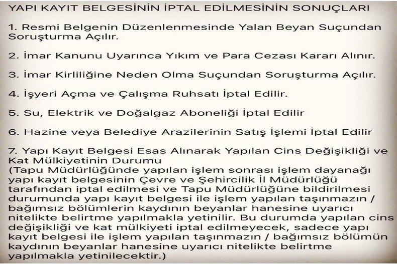 YAPI KAYIT BELGESİNİN İPTAL EDİLMESİNİN SONUÇLARI